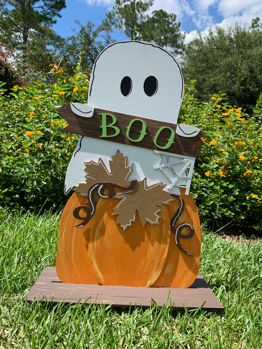 Pumpkin and  Ghost Halloween Porch Sign